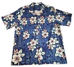 Jade Fashions Hawaiian Shirt Mens XL Blue Floral Print Cotton Aloha